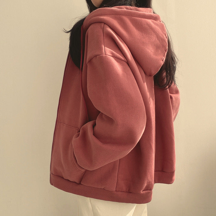 Plush Lined Zip-Up Hooded Sweatshirt Jacket
