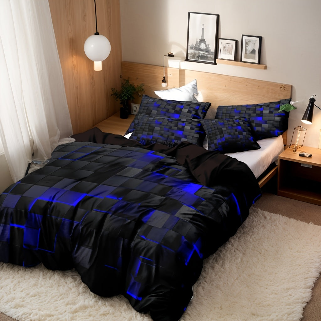 Modern Geometric Cube Design Duvet Cover Set Soft Brushed Breathable Zip Closure