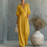 Women's Casual V-Neck Wide-Leg Summer Jumpsuit