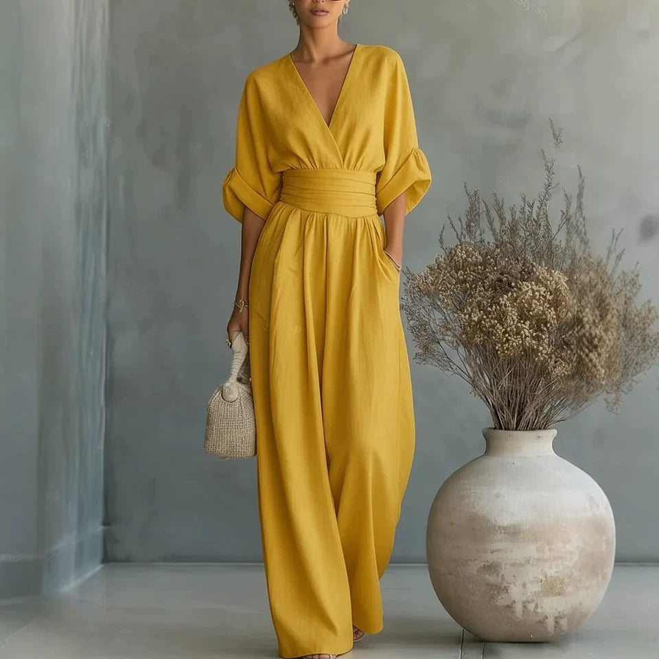 Women's Casual V-Neck Wide-Leg Summer Jumpsuit