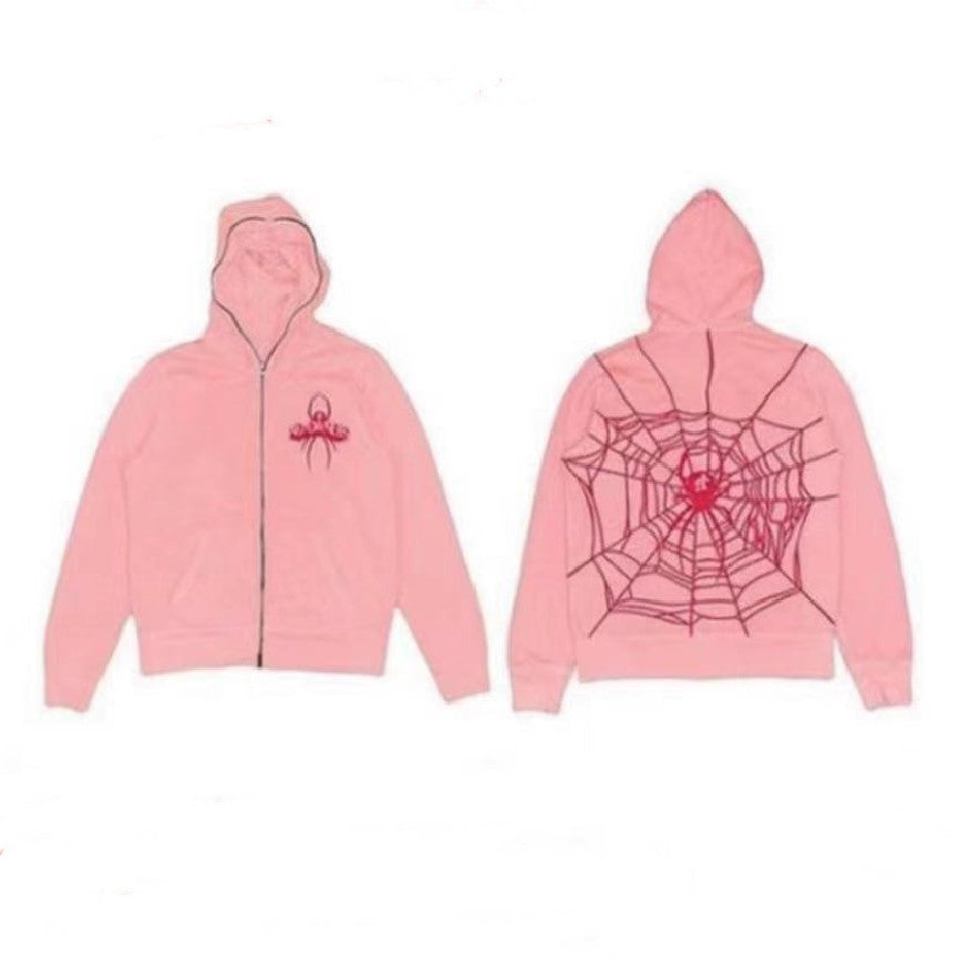 Rhinestone Spider Zip-Up Cardigan Jacket