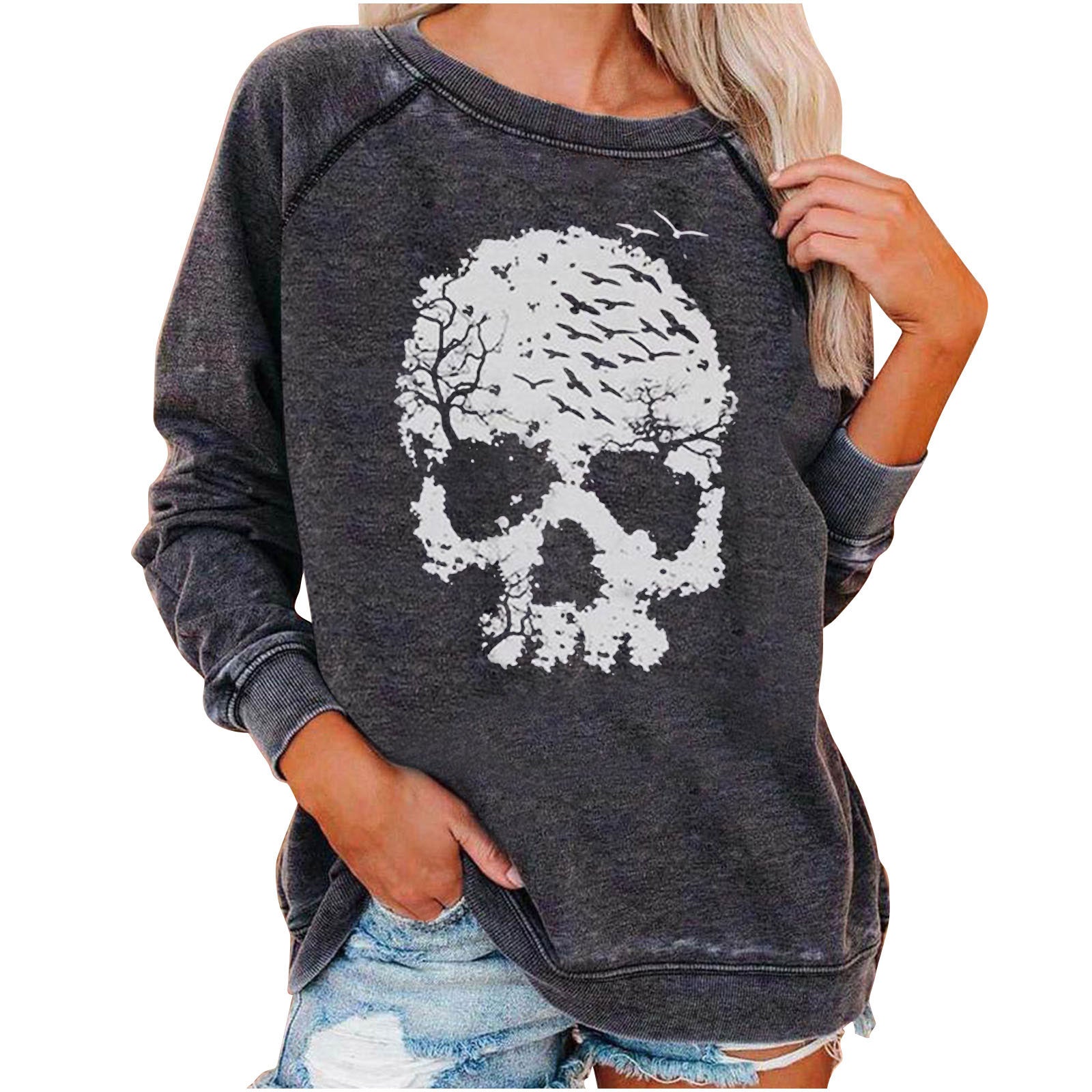Women's Halloween Skull Graphic Sweatshirt