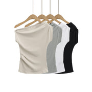 One-Shoulder Pleated Slim-Fit Short Sleeve Top – Summer Chic