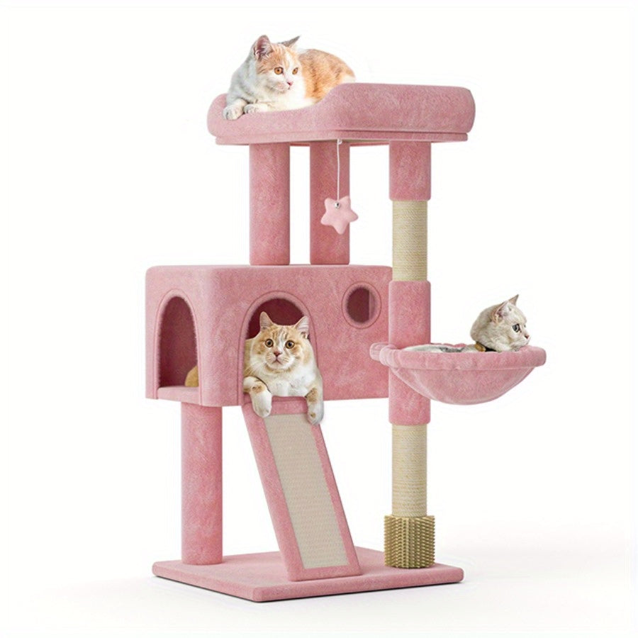 36-inch Multi-level Cat Tree With Condo, Scratching Post & Hammock - Space-saving Cat Tower With Plush Perches, Enclosed Hideouts, Hanging Ball & Stairs For Indoor Cats - Easy Assembly, Sturdy Soft