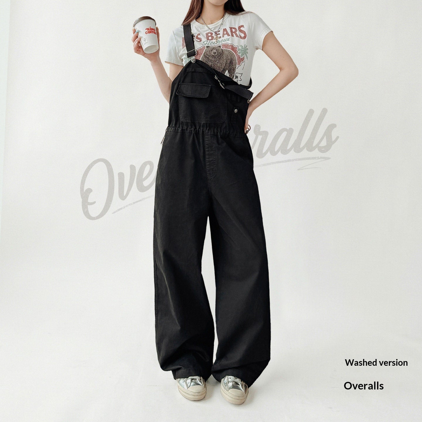 Cotton Wide-Leg Workwear Overalls with Suspenders