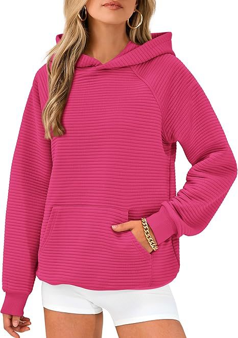 Women's Long Sleeve Hooded Plaid & Stripe Pullover Top
