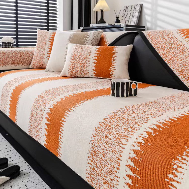 All-Season Chenille Cushion Cover - Contrasting Stripe Design