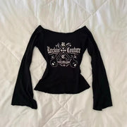 Printed Women's Long-sleeved Off-shoulder Slim-fit Slimming Pure Desire Style