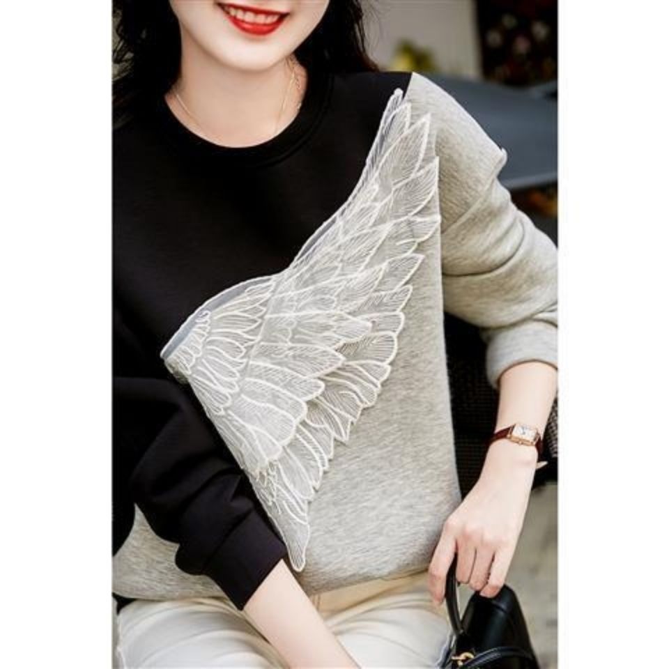 Embroidered Wing Colorblock Crewneck Sweater