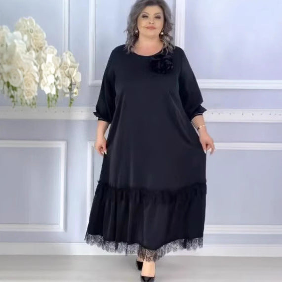 Plus Size Solid Color Mesh A-Line Mid-Length Dress