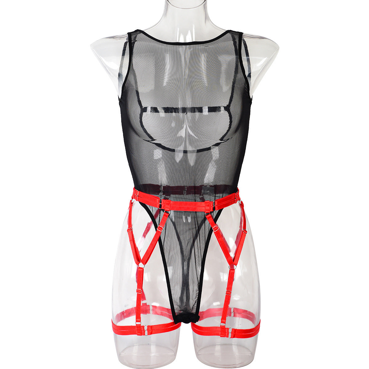 Colorblock Backless Mesh Jumpsuit