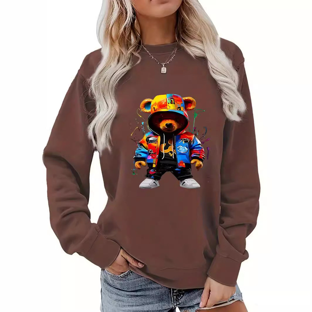 Cozy Cartoon Brushed Hoodie with Heel Collar