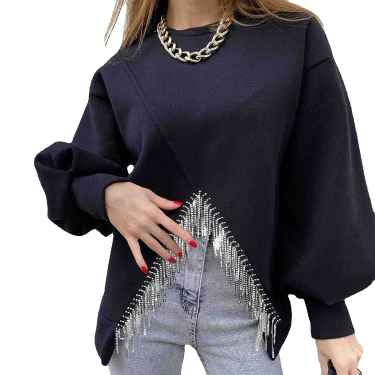 Women's Split Tassel Loose Casual Long Sleeve Sweater