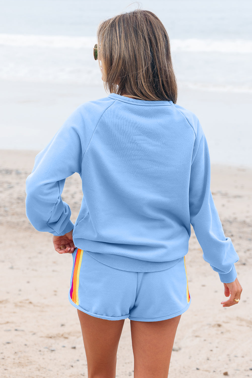 Beau Blue Accent Pullover And Shorts Two Piece Casual Set
