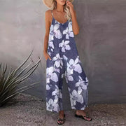 Womens Printed Strap Loose Wide-leg Jumpsuit
