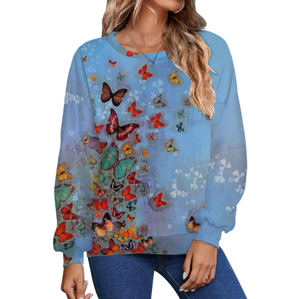 Women's Casual Fall Winter Printed Long Sleeve Round Neck Sweater