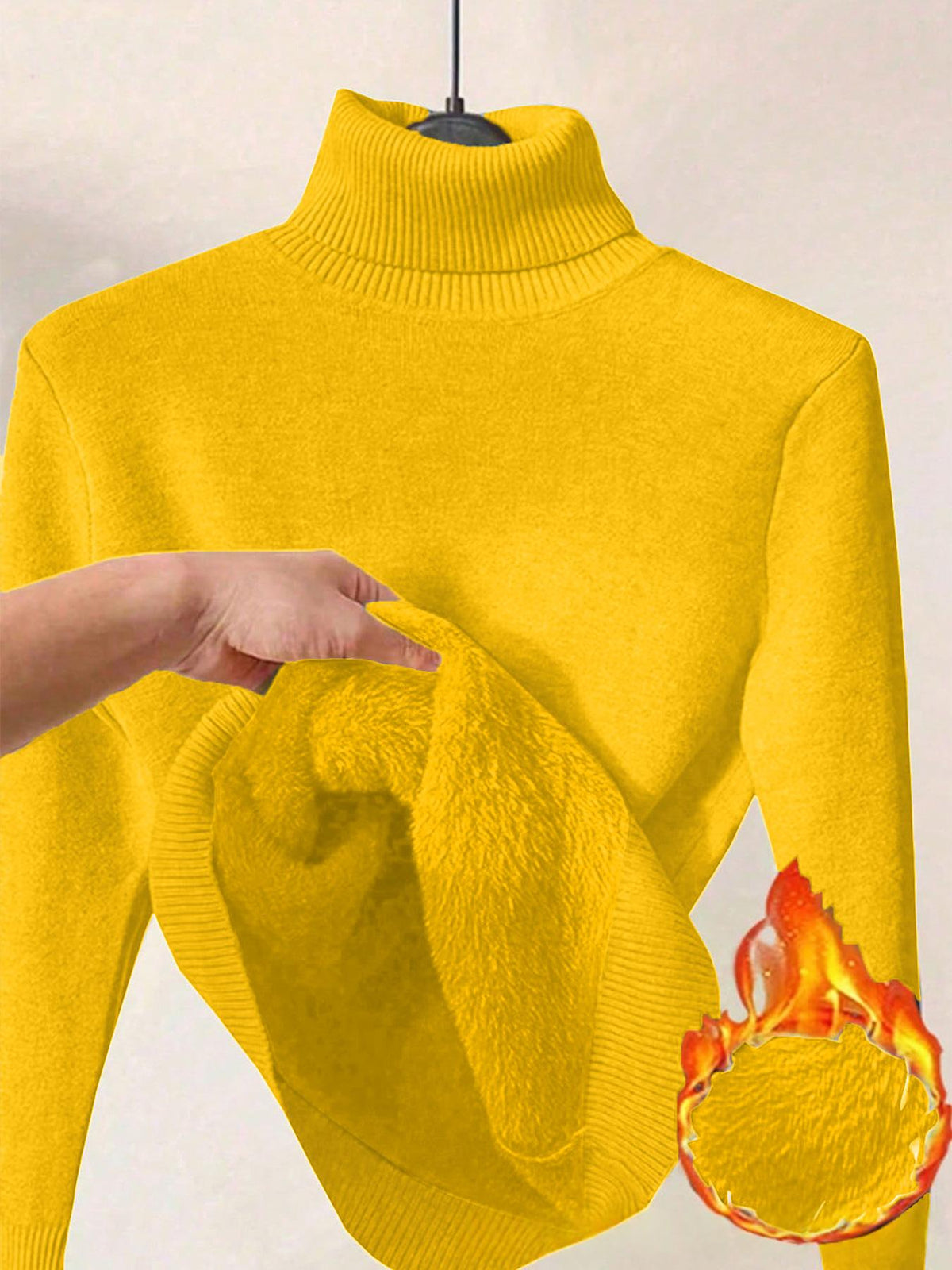 Womens Solid-color Thermal Turtleneck Fleece-lined Sweater
