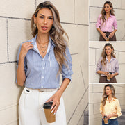 Womens Striped Loose-Fit Casual Collared Long-Sleeve Shirt