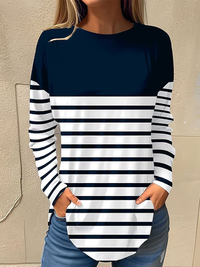 Women's Casual Plus Size Round-Neck Long Sleeve Top
