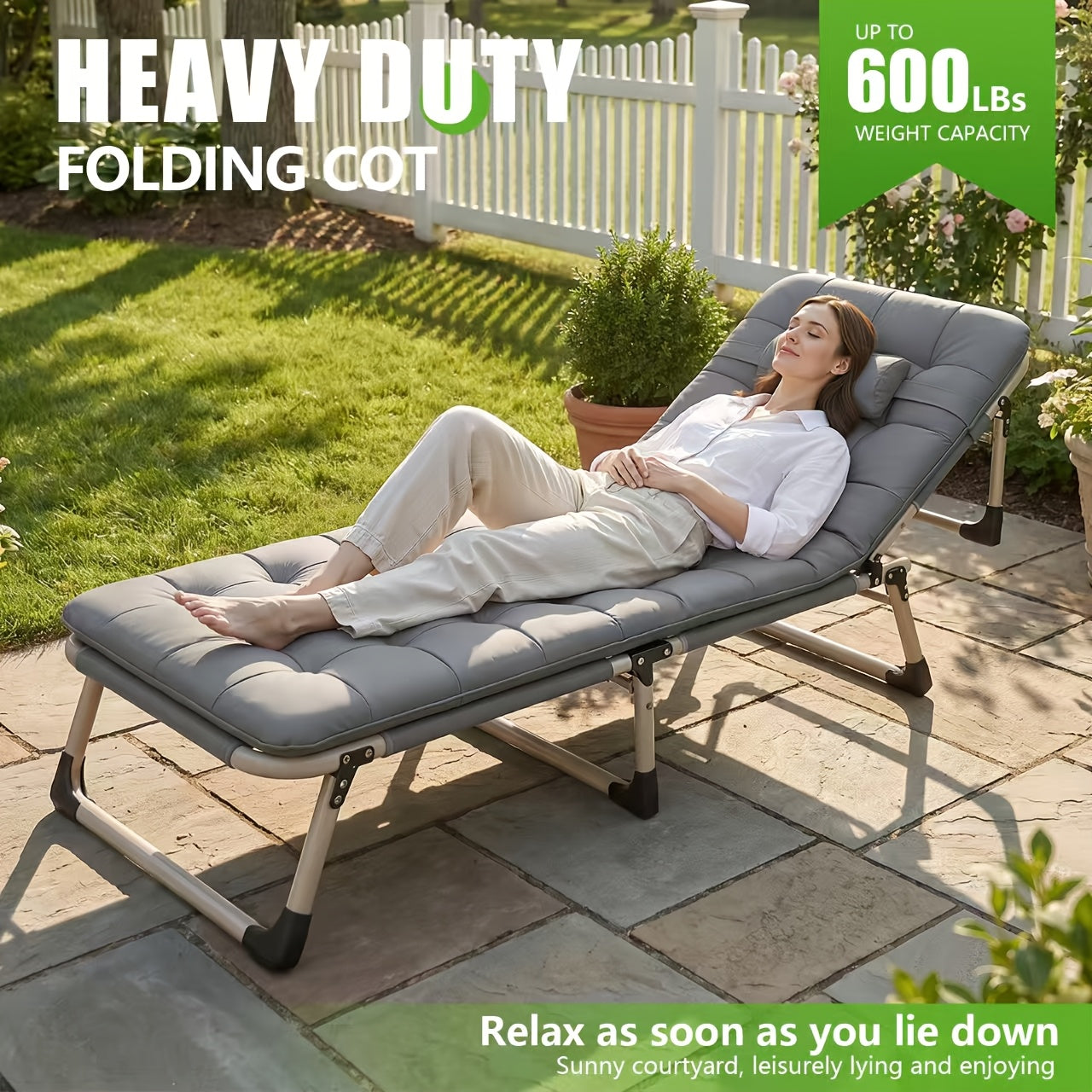 Folding Camping Bed for Backyard Gatherings And Relaxation; 70.87 inch Adjustable Folding Lounger, Perfect for Adults, Travel, The Beach, And Camping Adventures; Easy to Carry; 600-Pound Weight Capacity
