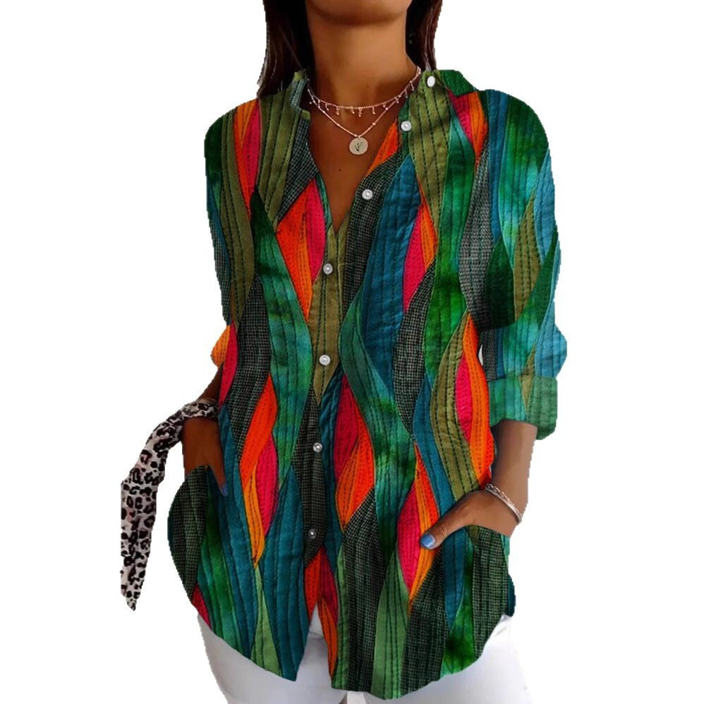 Lapel Casual Women's Creative Vintage Floral Floral Shirt