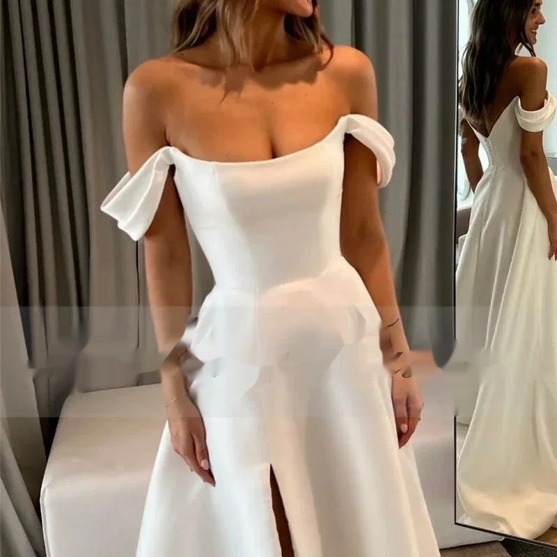 Elegant One-Shoulder Satin Wedding Dress