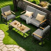 [Outdoor Conversation Set] 4pcs Patio Chairs Set And Patio Porch Furniture Set For Garden & Patio - Outdoor Conversation Set