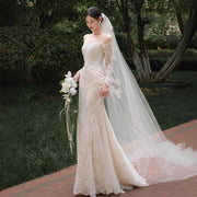 Womens Lace French-style Vintage Long-sleeve Dress