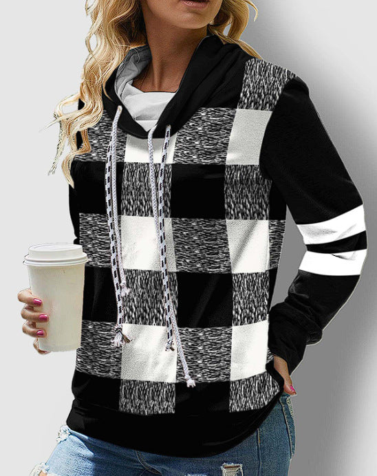 Women's Cozy Printed Hooded Sweatshirt with Pile Collar