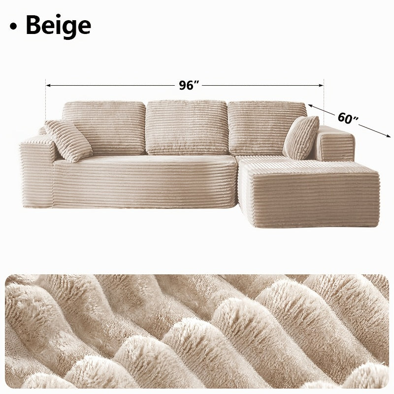 Left chaise L-shaped sectional sofa with memory foam cushions and corduroy upholstery