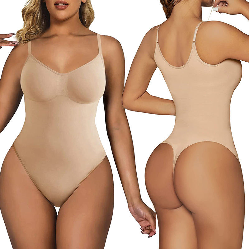 Plus-Size Tummy Control Butt Lifting Suspender Jumpsuit Thong