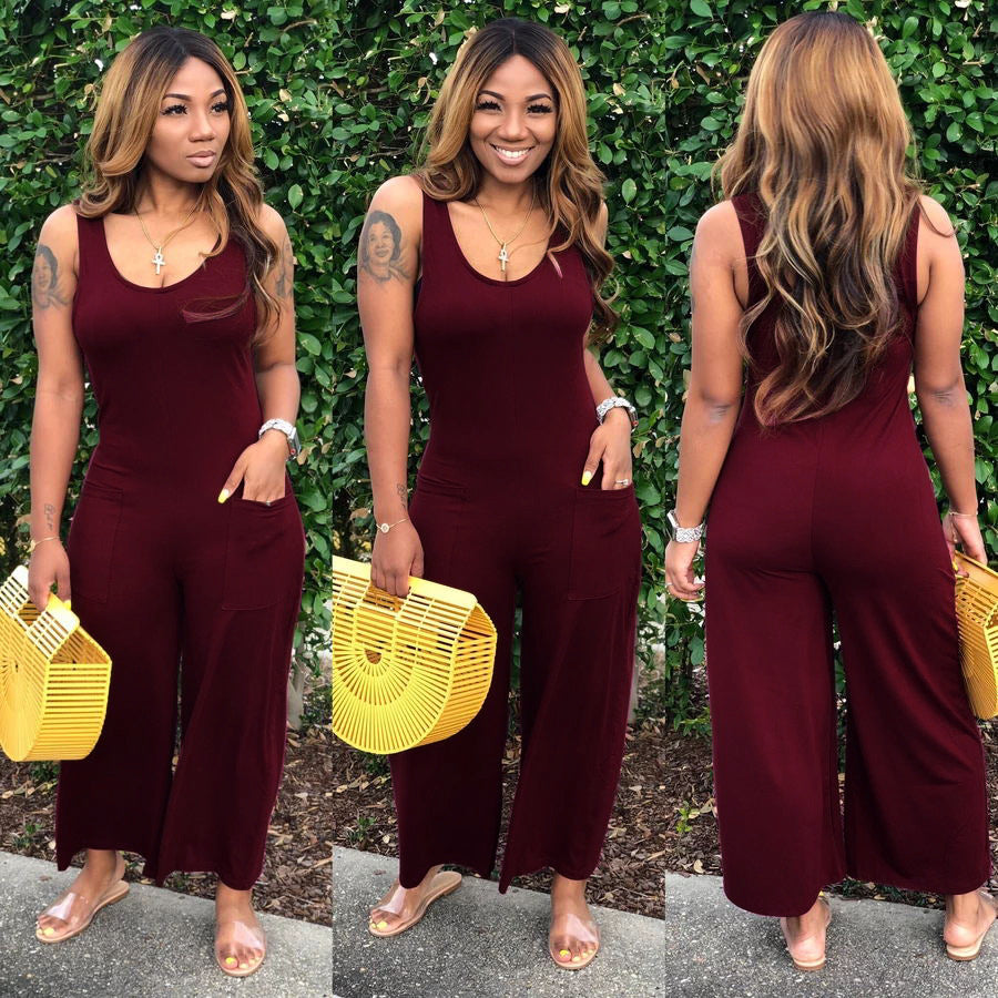 Round Neck Sleeveless Wide Leg Pants One-piece Nightclub Uniforms