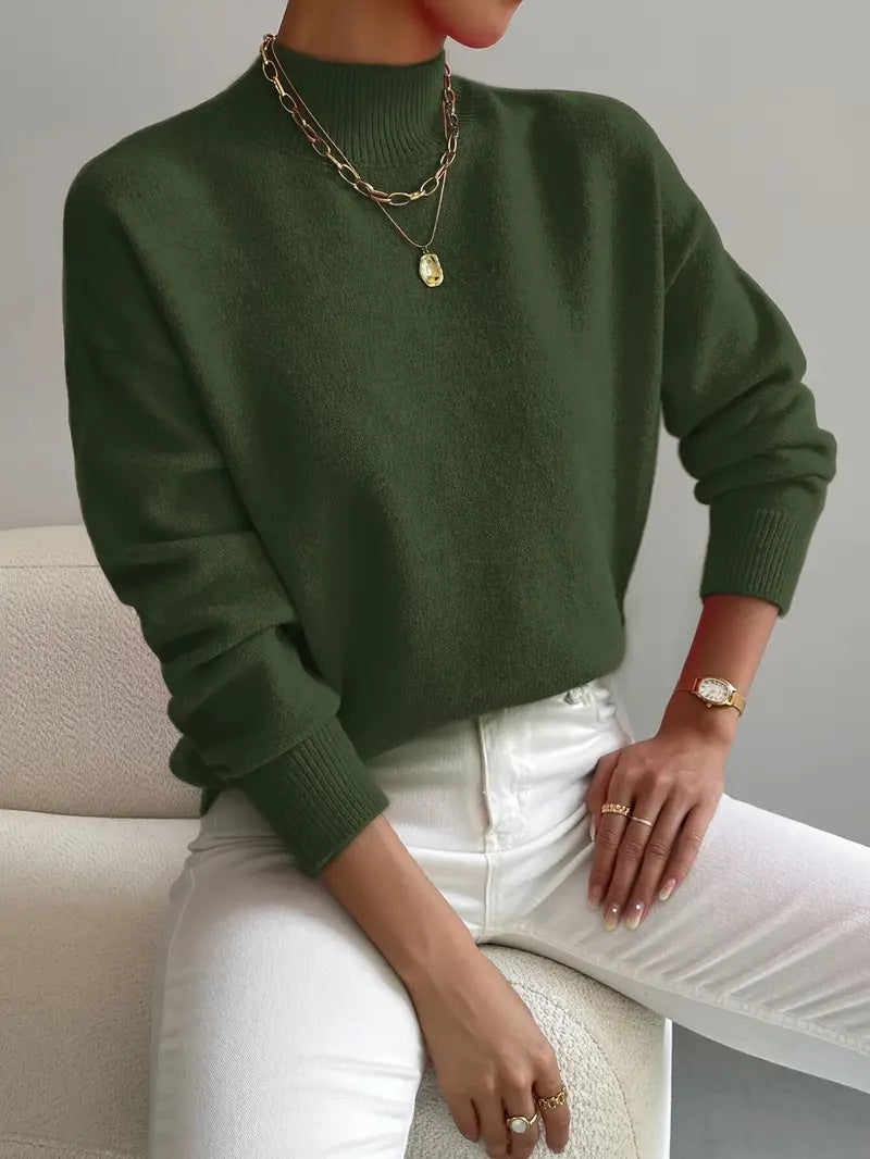 Women's Solid Color Casual and Comfortable Elegant Pullover Knitted Sweater