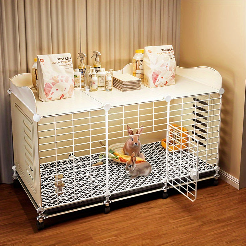 Mozeat LENS 6pcs Luxury Pet Villa Indoor Anti-escape Fence With Wheels, Multi-section Expandable Design For Small/medium Dogs & Rabbits, Includes Cushioned Bed & Potty Training Mat, Durable White