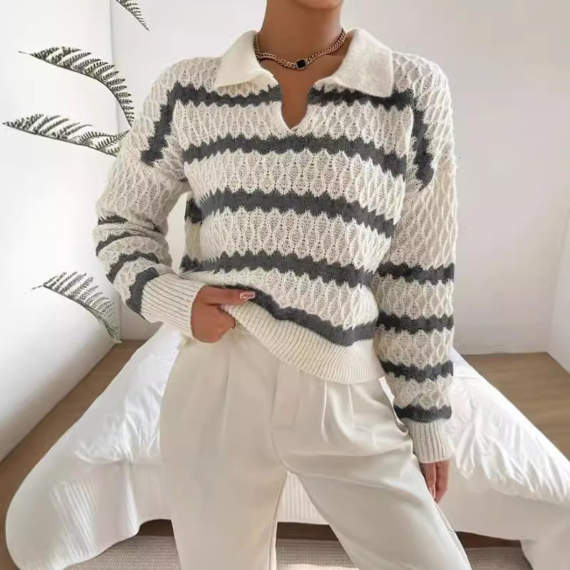 Autumn and Winter Classic Striped Loose Casual Sweater Top