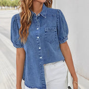 Turn-down Collar Slim-fit Denim Shirtversatile And Casual