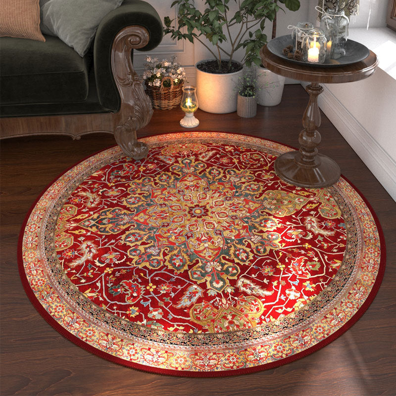 Ethnic Round Area Rug, Abstract Art, Machine Washable Polyester