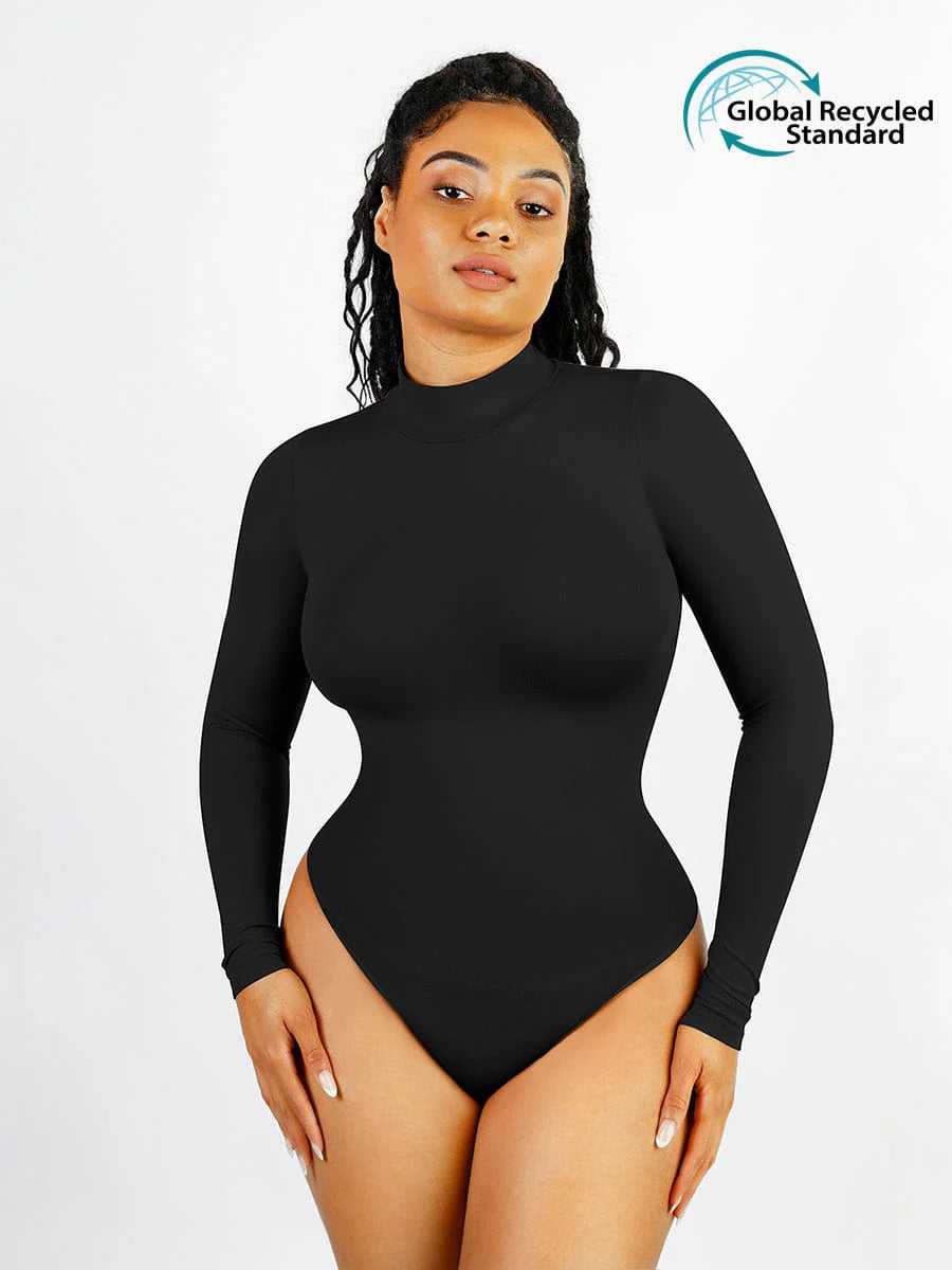 Eco-Friendly Seamless Turtleneck Long Sleeve Thong Bodysuit