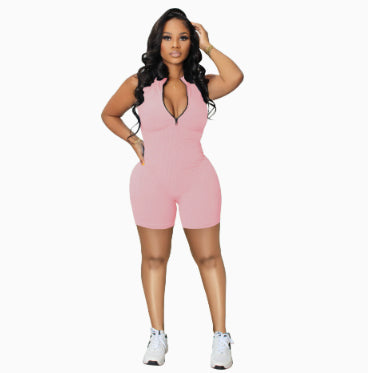 Women's Casual Sleeveless Candy Multi-color Zipper Jumpsuit