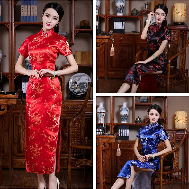 Chinese-style Stand-up Collar Diagonal Placket Short-sleeve Womens Vintage