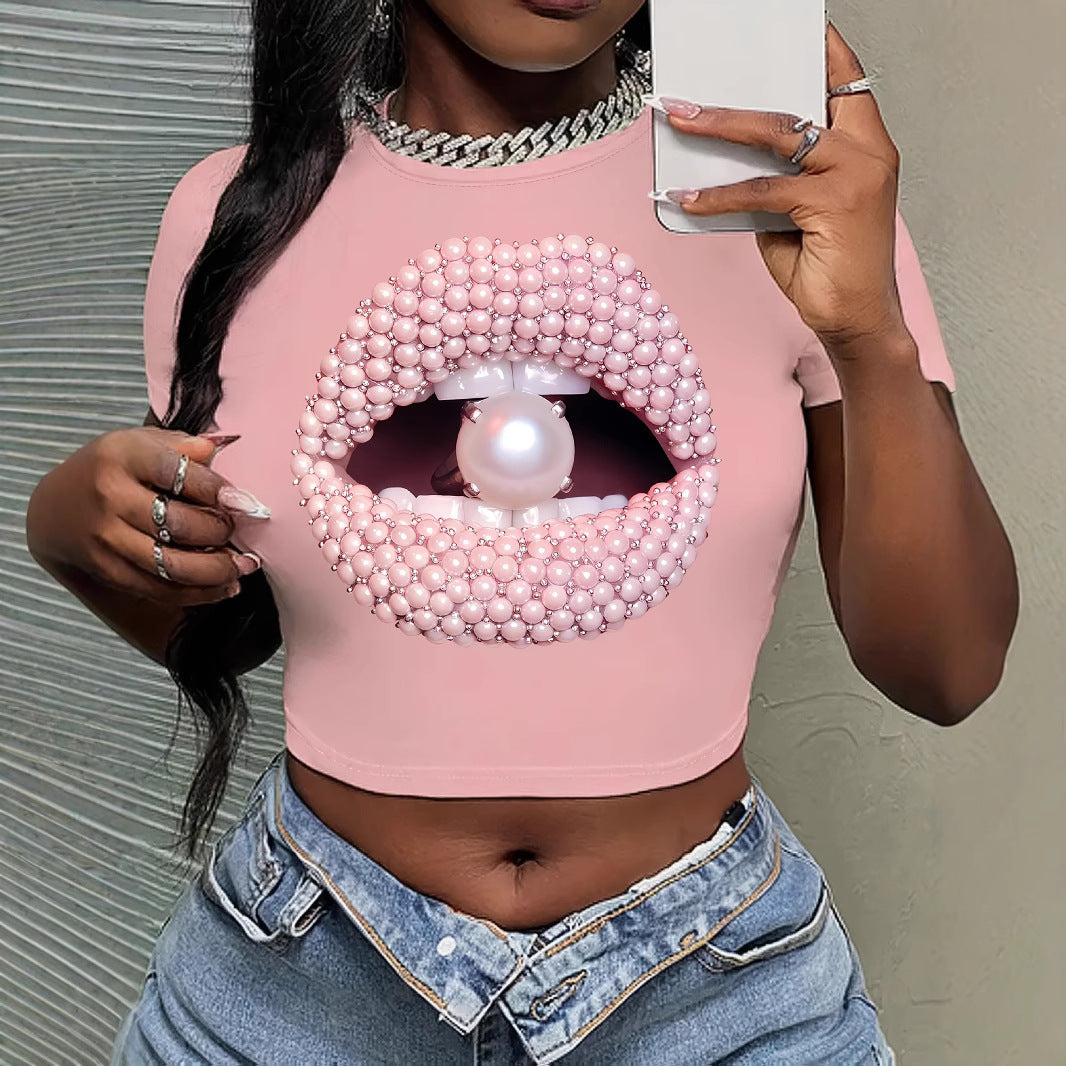 Women's Trendy Printed Crop Short Sleeve Tee – Loose Fit