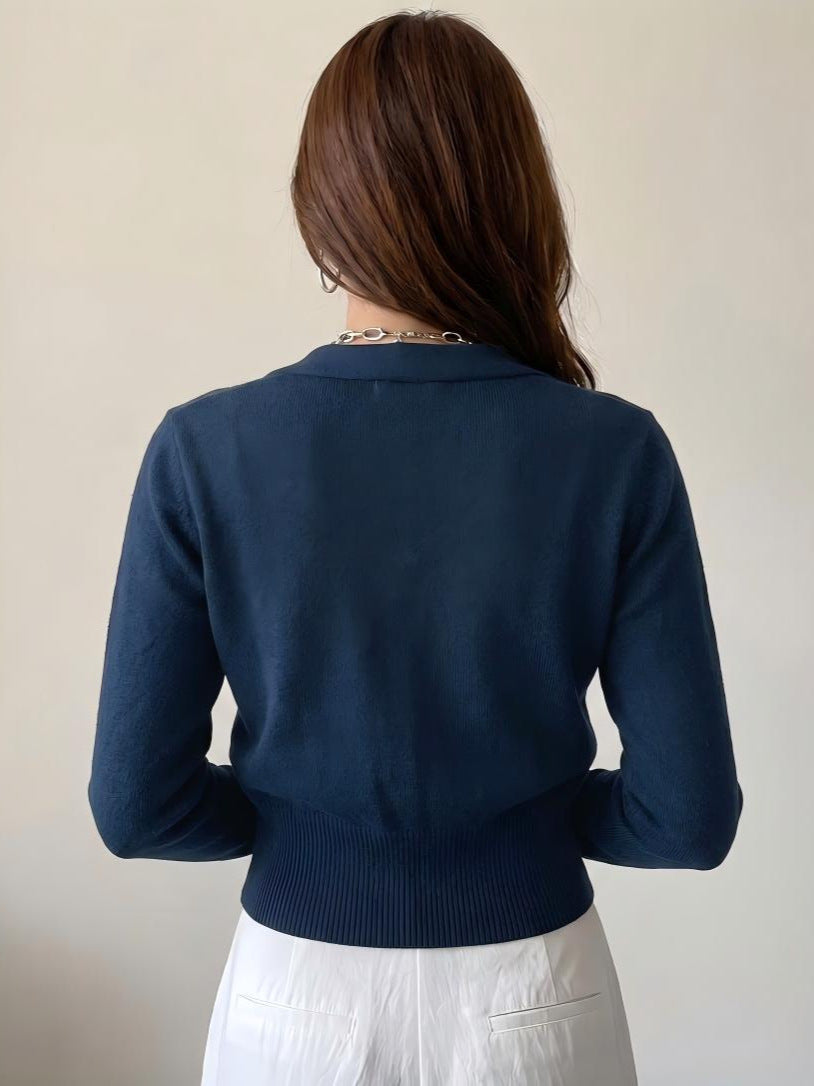 V-neck Double-breasted Knitted Cropped Sweater