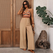 Ethnic-style Halterneck Patchwork Jumpsuit With Colorful Embroidery