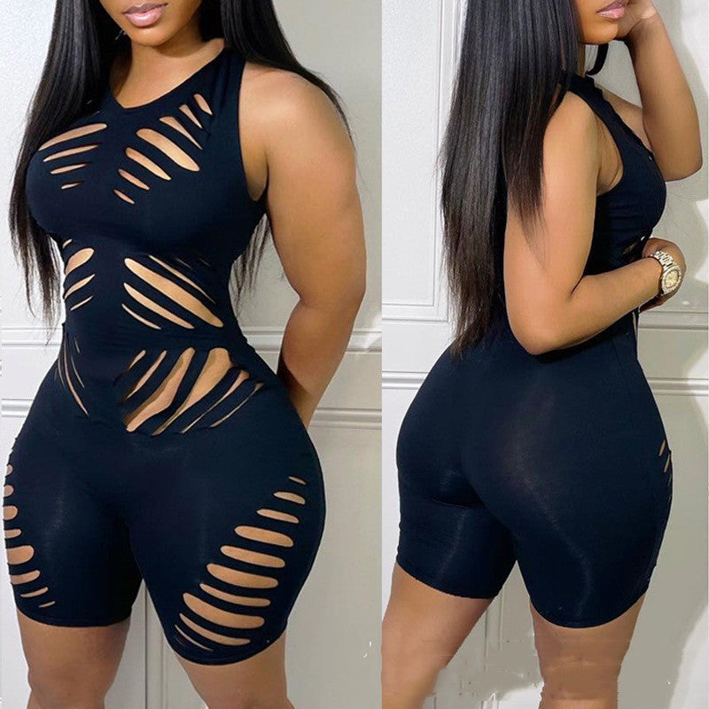 Women's Hollow Sleeveless Tight Romper Jumpsuit