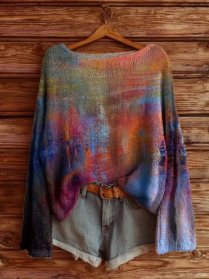 Oversized Loose Long Sleeve Pullover Women's Comfortable Sweater, Casual Long Sleeve Sweater