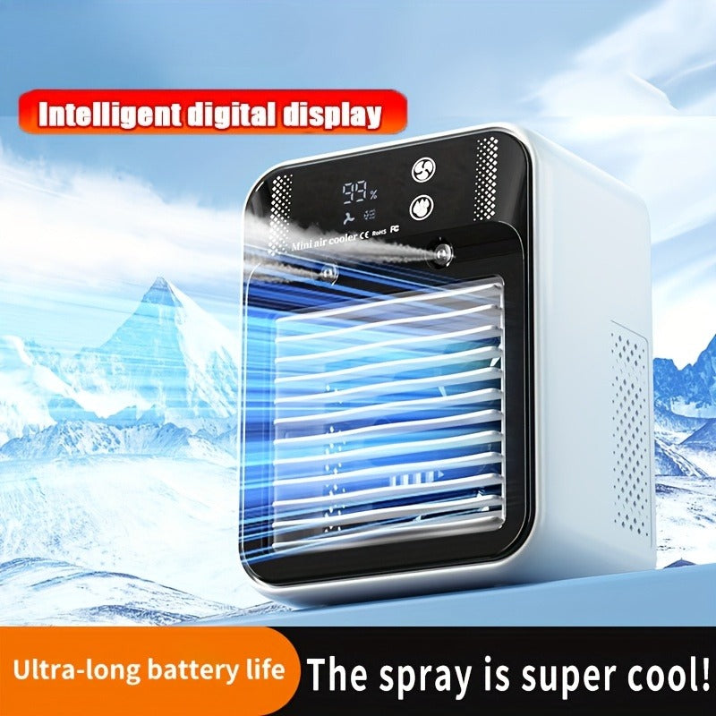Portable Mini Air Conditioner Fan with USB‑C Rechargeable 6000 mAh Battery, Dual Wind Speeds and Dual Mist Modes