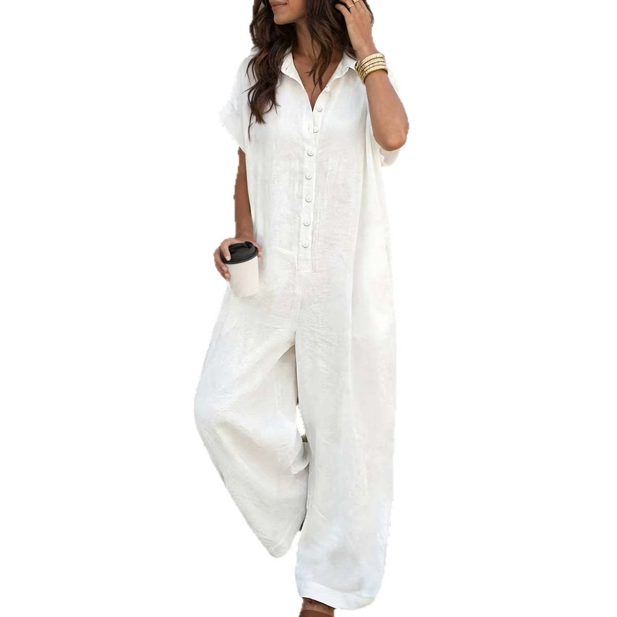 Chic Solid-Color Wide-Leg Jumpsuit for Casual Style