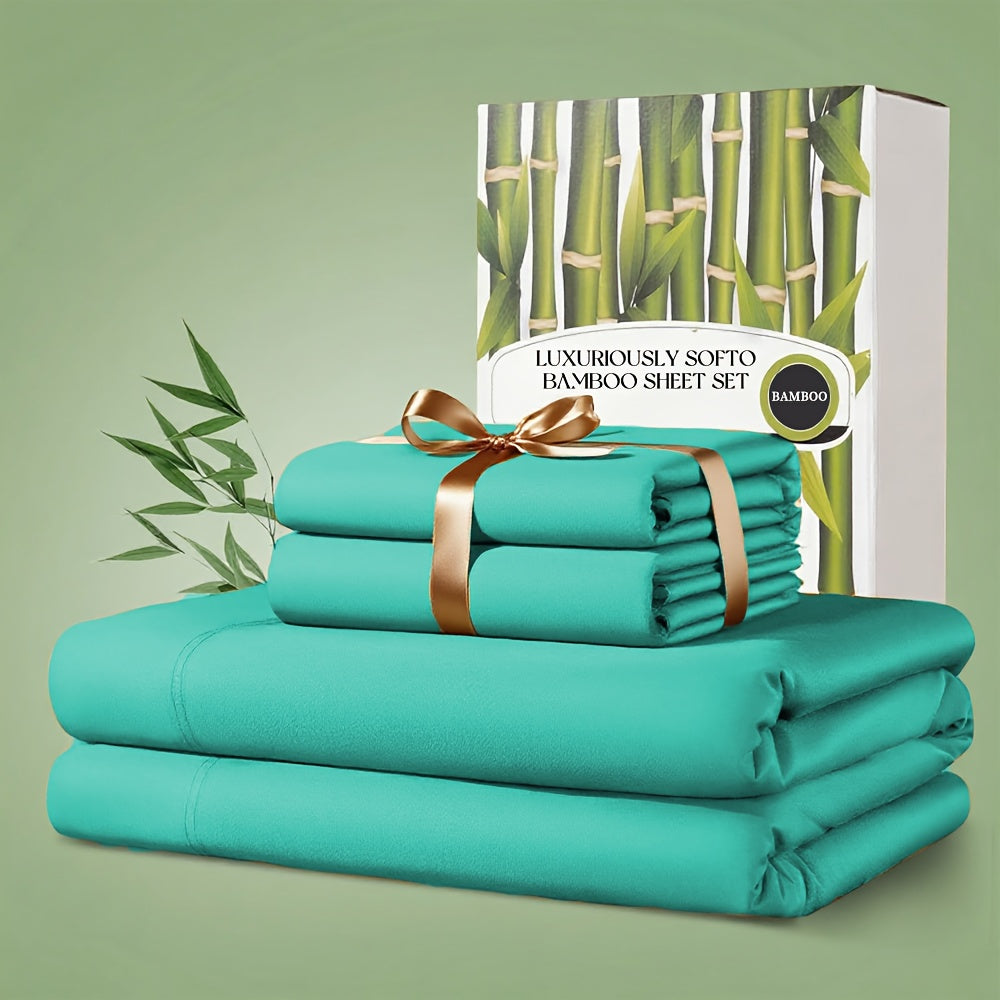 4 Pcs Bamboo Bed Sheet Set, 2200 TC Cooling Fabric, Bamboo Fitted Sheet Set, Extra 18\"-24\" Deep Pocket, Cooling & Breathable With Smooth Feel, Queen Size Sheets Ultra Soft For Hot Sleepers...
