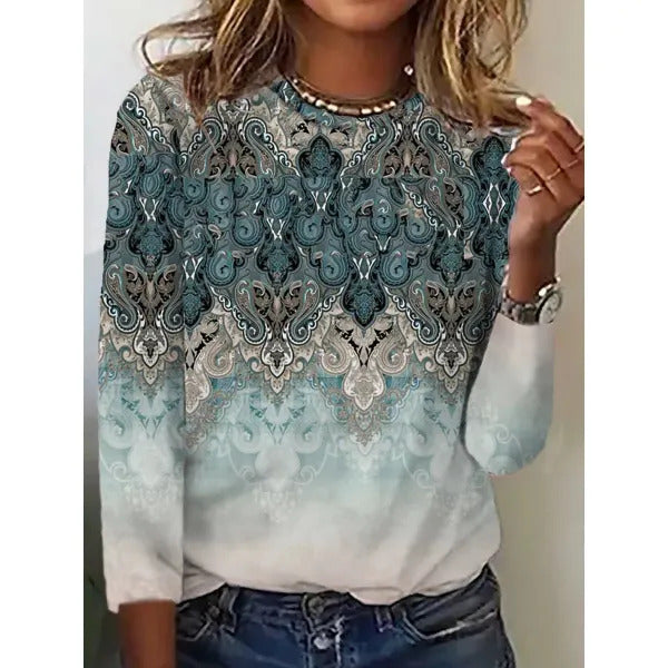 Vintage Printed Loose Round Neck T-Shirt