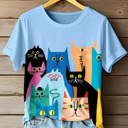 Retro Blue Tee for Women - Timeless European Style
